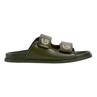 Gucci Sliders, female, Green, Size: 10 US Sandal with Crystal Double G