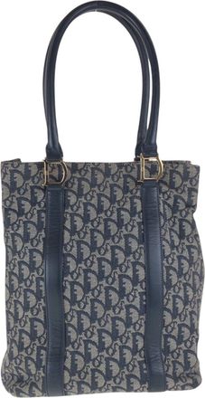 Dior Navy Canvas Leather Shoulder Bag Tote Bag (Pre-Owned)