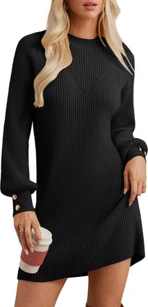 Grace Karin Jumper Dress Women Long Sleeve Mock Neck Bodycon Pullover Dresses Winter Dresses Mini Sweater Dress Black XL