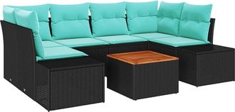 vidaXL Conjunto De Sof&aacute;s De Jard&iacute;n 7 Uds. Negro Rat&aacute;n Sint&eacute;tico Vidaxl
