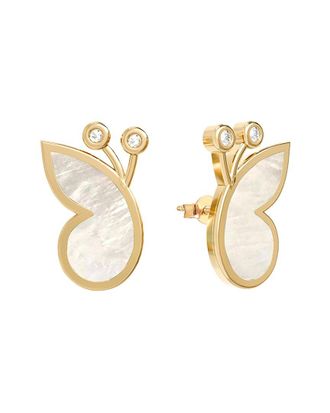 Gabi Rielle 14K Over Silver Pearl Cz Wings Earrings