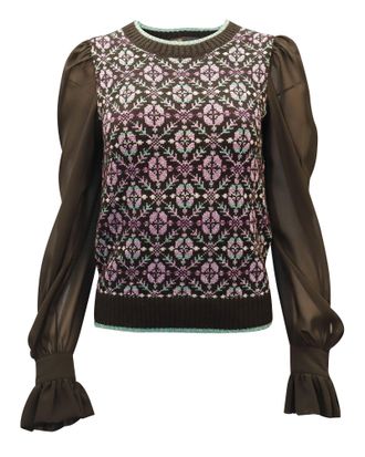 Maje Maely Geo-Print Sweater In Black Wool