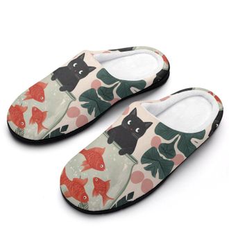 Generic Fish And Cat Womens Slippers Warm House Slippers Indoor House Shoes with Anti-Skid Rubber Sole