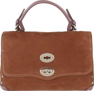 Zanellato Suede Handbag With Walnut Finish And Silver Hardware