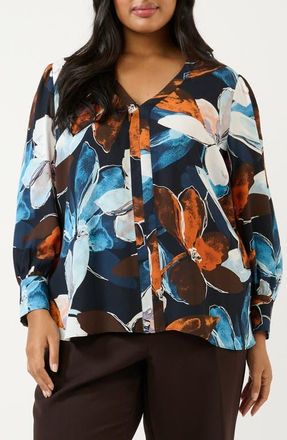 Estelle Annette Floral Popover Top in Auburn Tides at Nordstrom, Size 20W