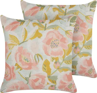 Beliani Beliani - Conjunto De 2 Cojines Decorativos Patr&oacute;n Floral Accesorio Vintage Boho Fundas Extra&iacute;bles Rosa Y Azul 45 X 45 Cm Zahriye