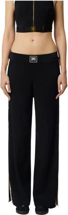 Elisabetta Franchi Pantaloni in maglia - Dames - Wijde Broeken - Zwart - S - Leer - Broeken