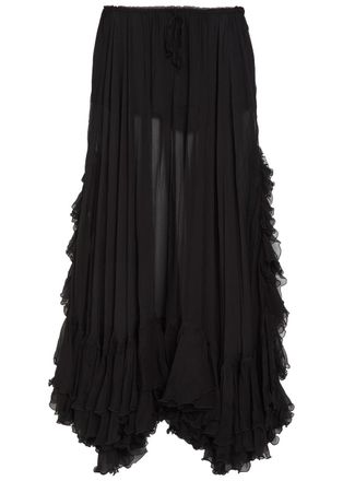 Chlo&eacute; Ruffled Sheer Silk-chiffon Maxi Skirt - Black - 38 (UK10 / S)