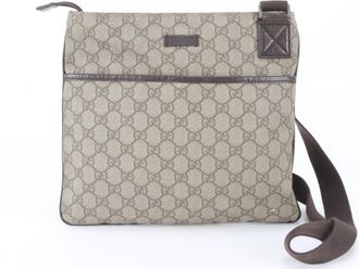 Gucci Brown Leather Coated Canvas Messenger Bag Shoulder Bag (Pre-Owned)