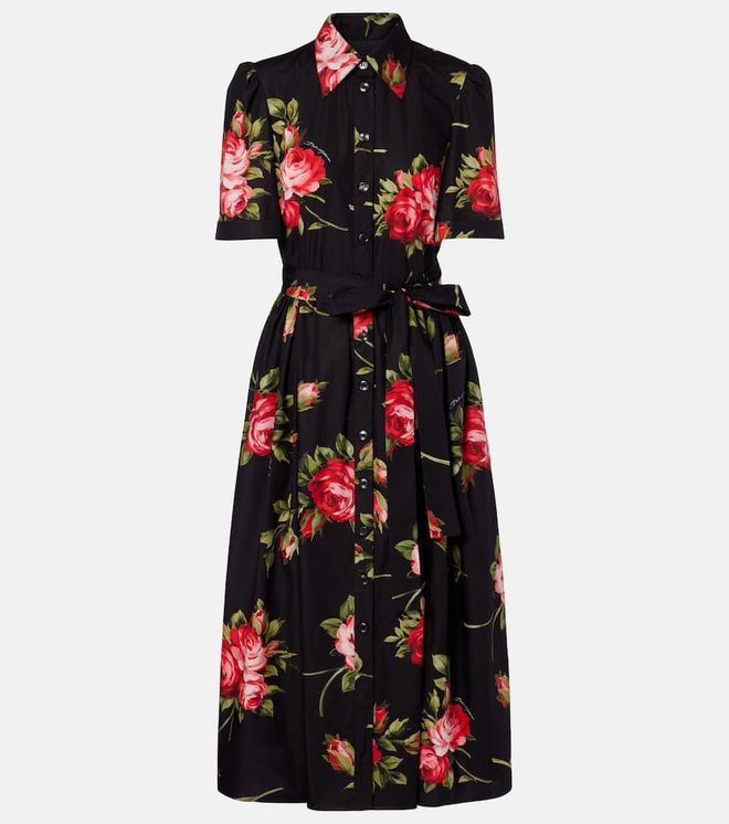 Vestido camisero midi de algod&oacute;n floral