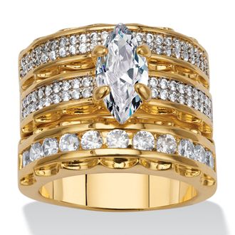Palm Beach Jewelry 3 Piece 3.38 TCW Marquise Cubic Zirconia 14k Yellow Gold-Plated Bridal Ring Set