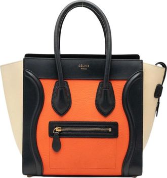 Celine Pre-owned Tote Bags, female, Orange, Size: ONE SIZE Pre-owned Vintage Leather Tricolor Handbag
