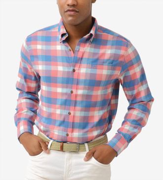 Southern Tide Radcliffe Plaid Intercoastal Flannel Sport Shirt In Rouge Red