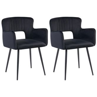 Beliani Beliani - Conjunto De 2 Sillas De Comedor De Terciopelo Negro Respaldo Recortado Sanilac