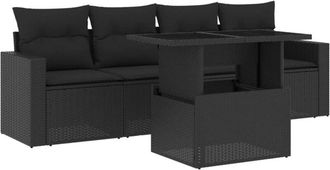 vidaXL Set De Muebles De Jard&iacute;n 5 Pzas Y Cojines Rat&aacute;n Sint&eacute;tico Negro Vidaxl
