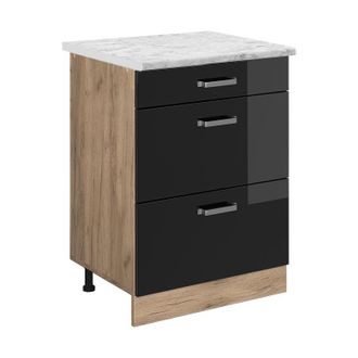 Vicco Mueble Bajo De Cocina R-line, Negro Brillo Intenso, 60 Cm Et M&aacute;rmol