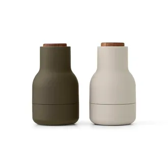Audo Bottle Grinder M&uuml;hle Small, H 11.5 cm, Walnuss / hunting green / beige (2er-Set)