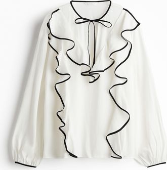 H&M Cr&ecirc;pe-Bluse mit Volants - White