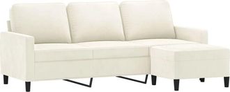 vidaXL Vidaxl - Sof&aacute; De 3 Plazas Con Taburete De Terciopelo Crema 180 Cm
