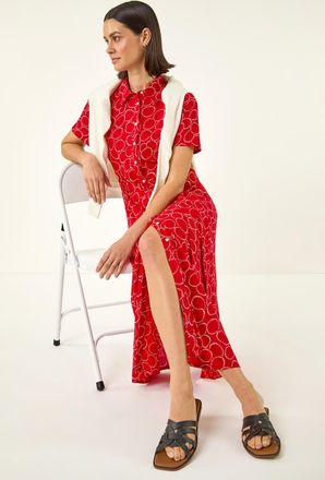 Roman Geo Print Belted Shirt Dress