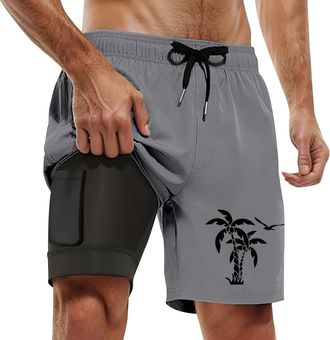 Generic Mens Swim Shorts Swimming Trunks Printing Beach Shorts Boardshorts for Summer Surfing Beach Pants Quick Dry Breathable Knee Length Swimsuit Pants Loos