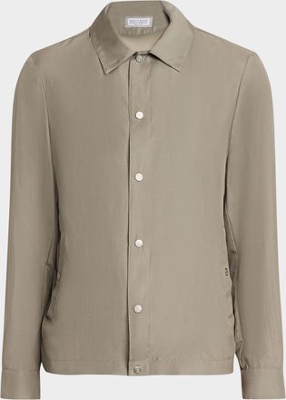 Brunello Cucinelli Men & apos;s Silk Blend Snap-Front Shirt Jacket