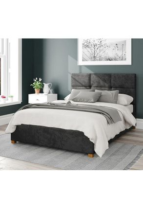 Aspire Home Accents Caine Upholstered Ottoman Storage Bed, Mirazzi Velvet Fabric in Black | Size: King