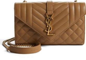 Saint Laurent Small Envelope Chain Strap Leather Shoulder Bag in Dark Cork at Nordstrom