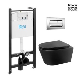 Roca Bastidor Roca Active Pack Cisterna Empotrada Y Pulsador Cromo Brillo Con Inodoro Suspendido Rimless Lia Negro De Azulbath