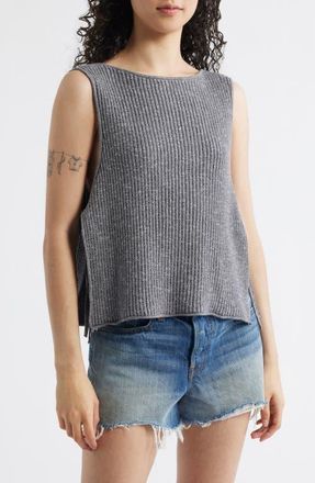 Free People Lizzie Rib Side Tie Sleeveless Cotton & Linen Blend Sweater in Smoked Pearls Combo at Nordstrom, Size X-Large