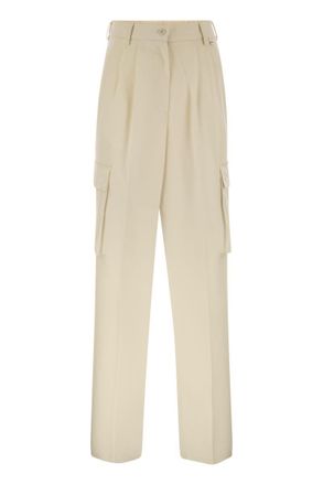 Herno Womens Cargo Trousers In Wool And Viscose Blend - Ivory - Size EU 44 (Womens)