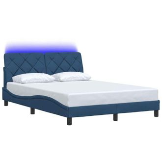 vidaXL Estructura De Cama Con Led Sin Colch&oacute;n Tela Azul 140x200 Cm Vidaxl