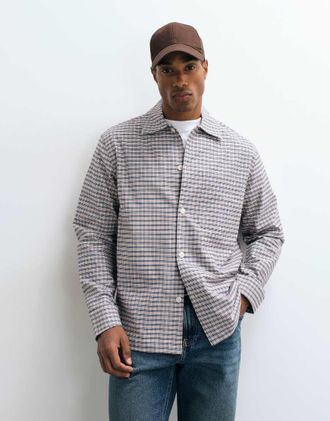 Selected Camicia Oxford in cotone pettinato selezionata a quadri crema e blu