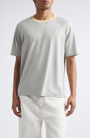 Ami Ami de Coeur Embroidered Cotton Ringer T-Shirt in Gris Chine Clair/jaune at Nordstrom, Size X-Large