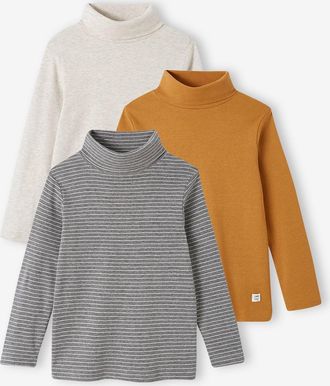 Vertbaudet 3er-Pack Jungen Rollkragen-Shirts ocker