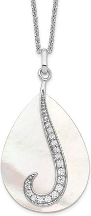 Diamond2Deal Sterling Silver Mother of Pearl Cubic Zirconia Tear From Heaven Necklace