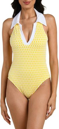 La Blanca Prep V-Neck One-Piece Swimsuit in Soleil at Nordstrom, Size 10