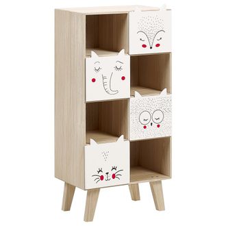 Beliani Beliani - Estanter&iacute;a De 4 Niveles Con Cajones De Motivo Animal Madera Clara Y Blanca Tupelo