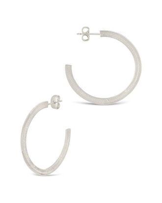 Sterling Forever Rhodium Plated Herringbone Chain Hoops