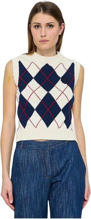 Ermanno Scervino Mouwloze Truien - Diamant en Kant Gilet - Dames - Ronde hals truien - Wit - S - Katoen - Truien & Vesten