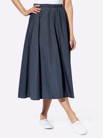 Casual Looks Jeansrock CASUAL LOOKS, Damen, Gr. 36, blau (dunkelblau), 100% Baumwolle, unifarben, wadenlang, R&ouml;cke Jeansrock