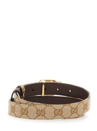 Gucci Reversible GG Canvas and Leather Belt - Beige