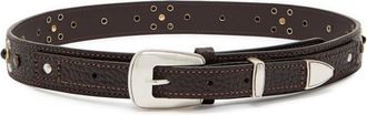 Christophe Lemaire Western Studded Grained Leather Belt - Dark Brown - 90 (UK 14 / XL)