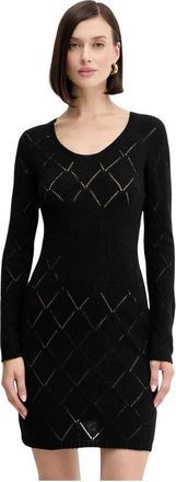 Twinset Korte Treeblend garen jurk met ruitpatroon - Dames - Kleedjes - Zwart - XS - Wol - Kleedjes