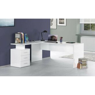 Dmora Escritorio De Esquina, Made In Italy, Mesa Minimalista Para Ordenador, Escritorio Para Pc, 160x60h75 Cm, Color Blanco Brillante, Con Embalaje Reforzad