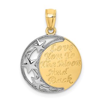 Diamond2Deal 14k Yellow Gold and White Rhodium LOVE YOU TO THE MOON AND BACK Pendant