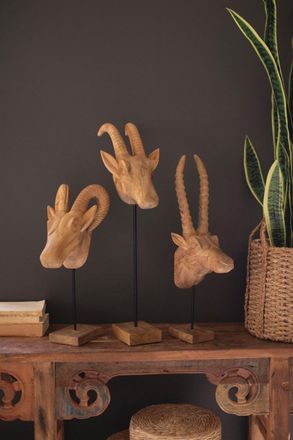 Kalalou Set Of Three Carved Mango Wood African Animal Heads