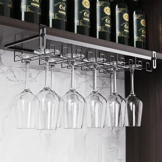 OEM Botellero Colgante Gris Oscuro Para Copas De Vino - Elegante Enfriador Sin Taladros Para 12-15 Copas, 55x22,5x7 Cm