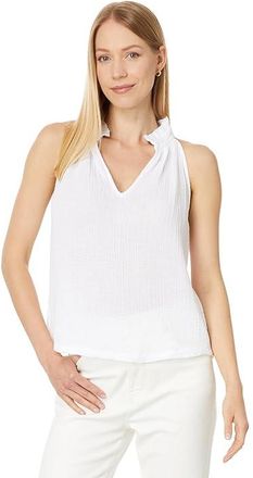 Michael Stars Viola Split-Neck Tank Top Womens Clothing White : LG (US 8-10), Cotton