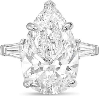 Diana M. Jewels Platinum 5ct lab grown pear diamond ring with baguettes on the sides